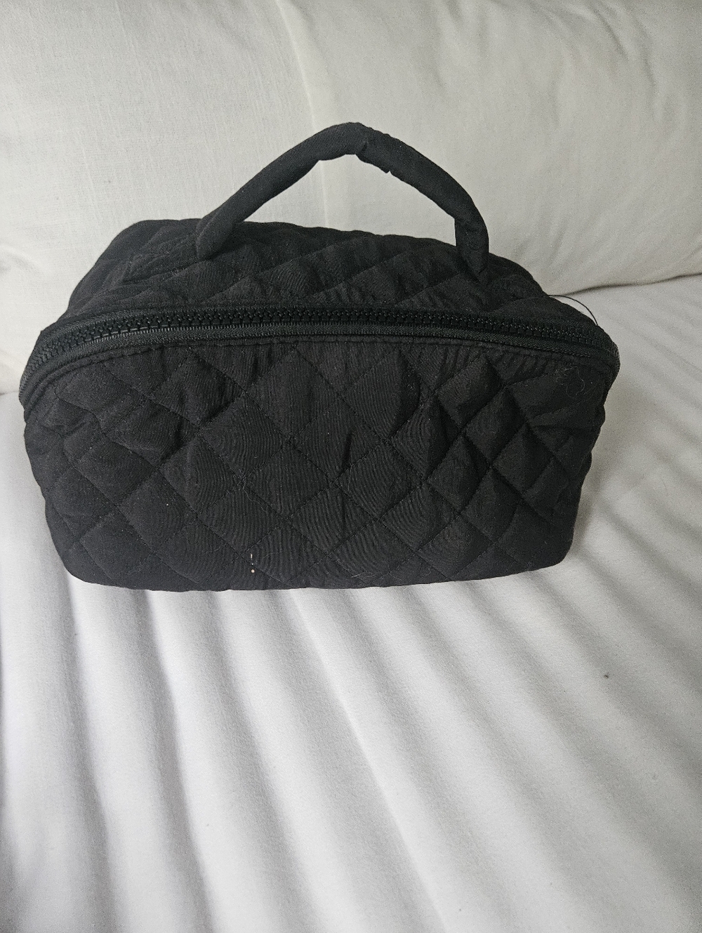 Quilted Black Handle Cosmetic Bag